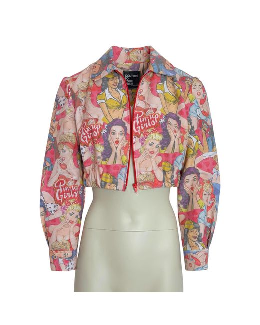 Couture to Your Door Pink Upcycled Pin Up Cropped Denim Jacket