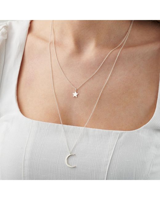 Posh Totty Designs Metallic Sterling Silver Moon And Star Layered Necklace Set