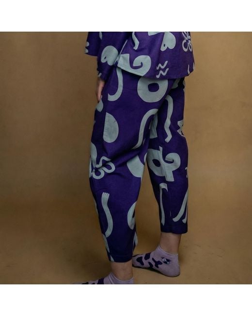Wild Clouds Blue Organic Cotton & Linen Balloon Trousers