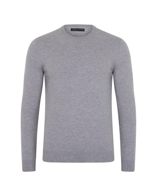 Paul James Knitwear Gray Lightweight Merino Cashmere Marius Crew Neck Jumper for men