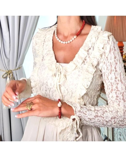 Farra Red Bamboo Coral With Baroque Pearl Bracelet