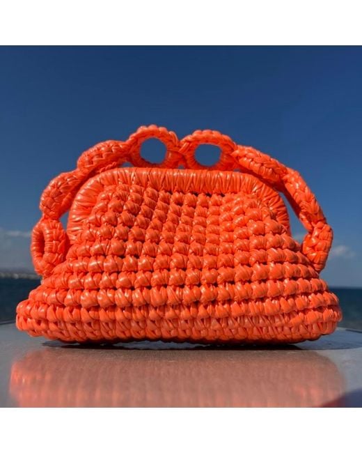 Sibylla Delphica Orange Mini Metallic Crochet Clutch Bag