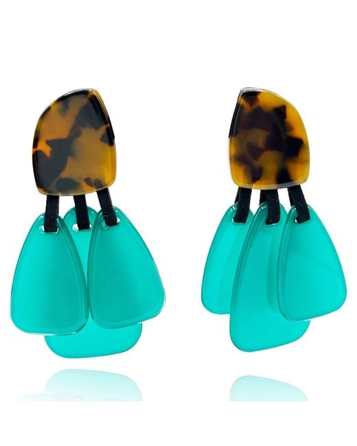 Michael Nash Jewelry Blue Patrizia Tortoise Resin Top Earrings With Aqua Resin Drops