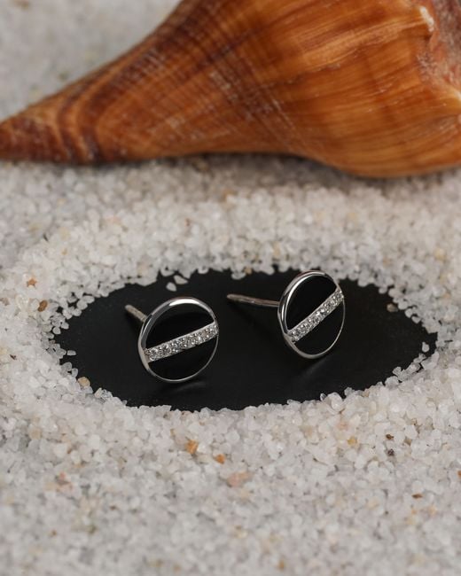The Jewelz Black Enamel & Sparkling Cz Stud Earrings for men