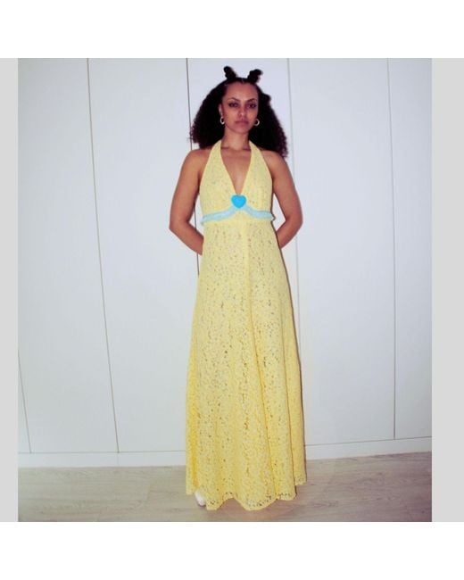 Couture to Your Door Yellow Butter Lace Maxi Halter Neck Dress