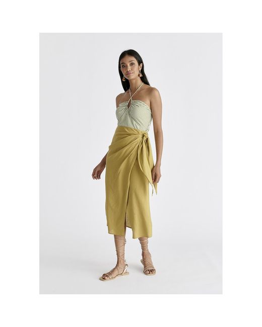 Paisie Yellow Linen Blend Wrap Skirt
