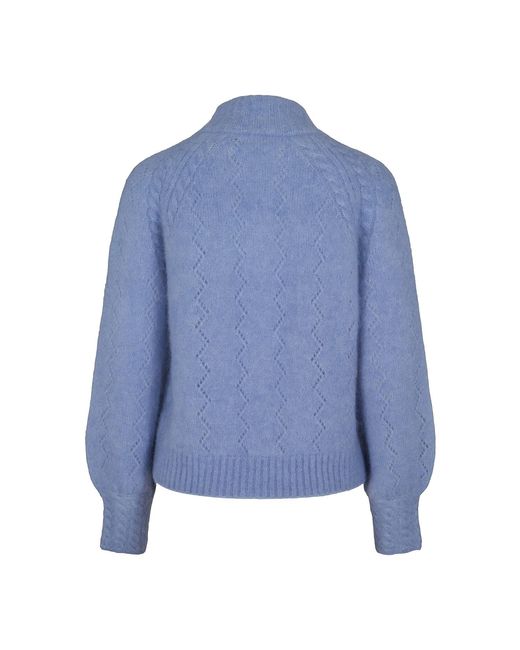 tirillm Blue Mathea Lace Knitted Mohair Cardigan With Zipper