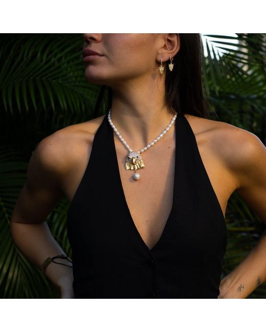 Ebru Jewelry Metallic Majestic Eagle Pearl Statement Necklace