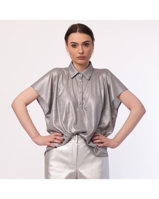 Silvia Serban Gray Jersey “Polo” Top