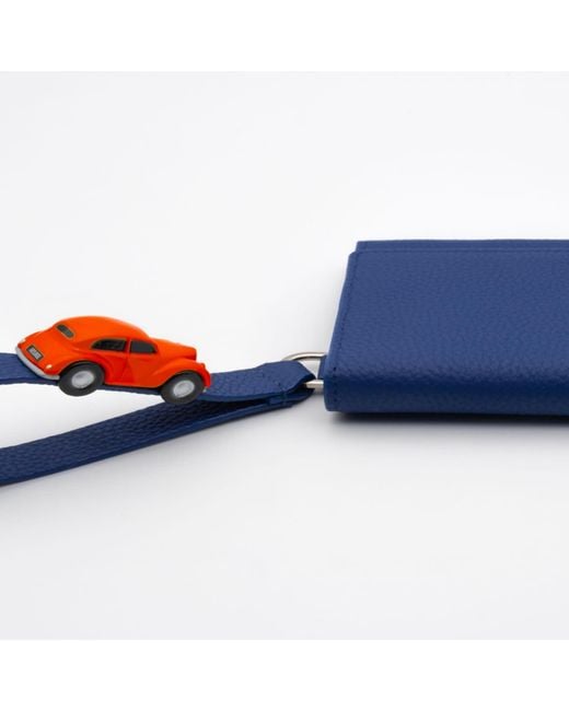 Absurde Blue Parking Grain Leather Bifold Wallet With Car for men