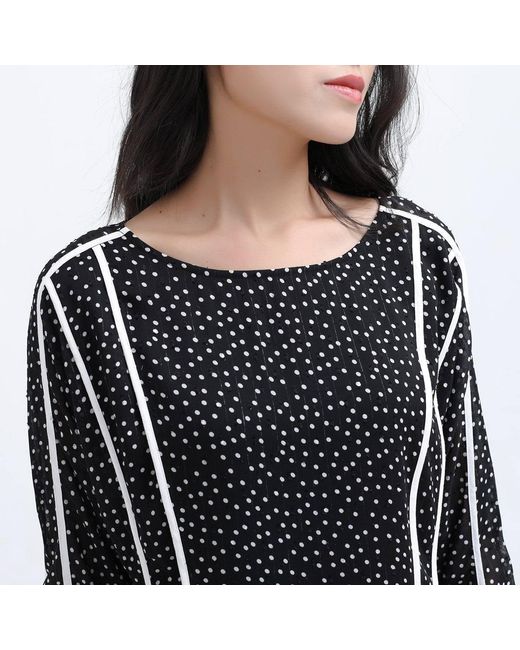 Smart and Joy Black Chambray Blouse With Polka Dots