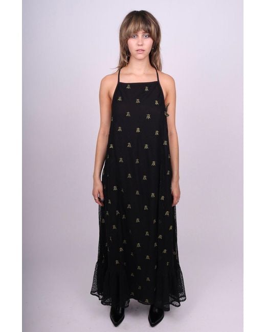 Any Old Iron Blue Embroidered Wasp Halter Dress