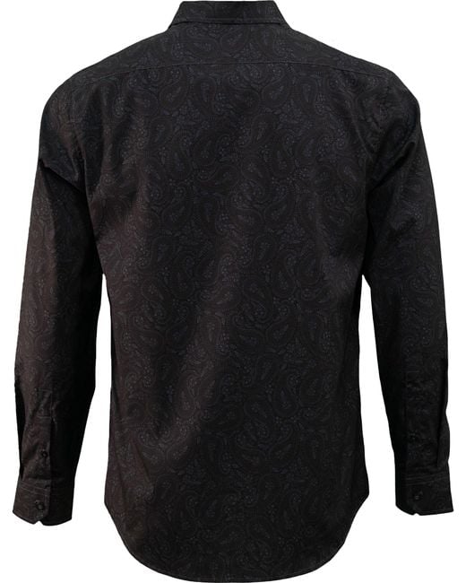 Lords of Harlech Black Stretch Cotton Paisley Shirt for men