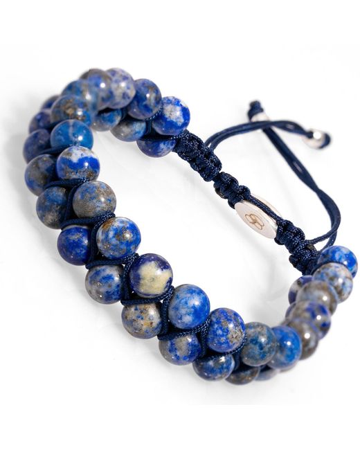 Ebru Jewelry Blue Lapis Lazuli Stone Two Row Beaded Woven Striking Bracelet for men