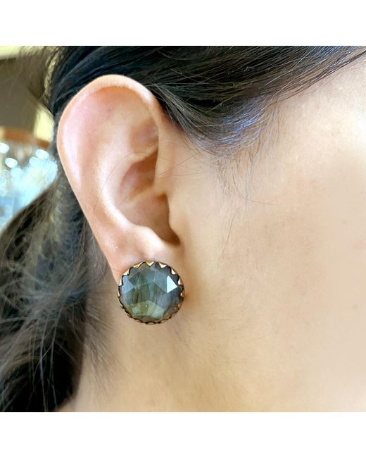 Artisan Brown 18k Rose Gold With Labradorite Gemstone Mini Stud Earrings