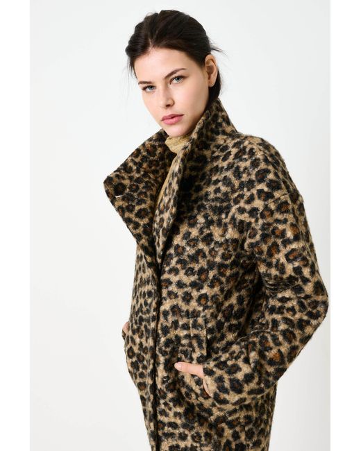 Louche Brown Donalda Animal Funnel Neck Coat