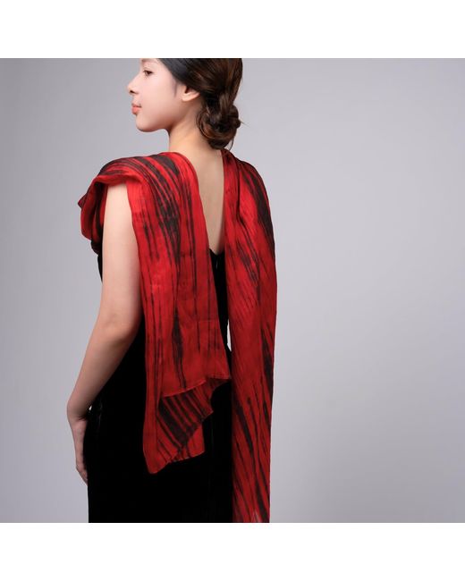 Silk and Bears Red Brushstroke Silk Scarf – Hand-Dyed Mulberry Silk, Evening Wrap & Gift