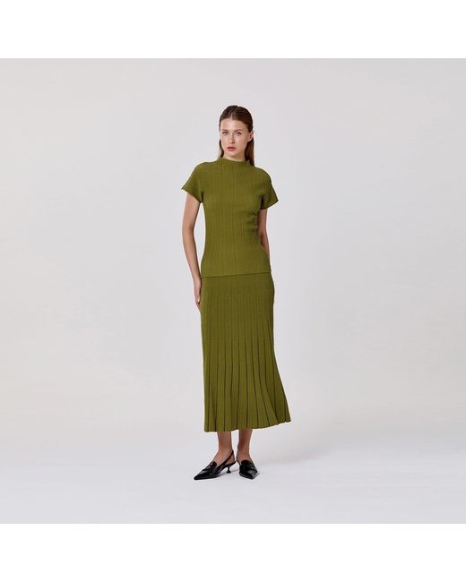 Smart and Joy Green Long Pleated Cotton Knit Skirt