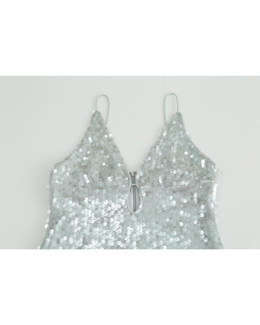 Aisl Gray Sequin Plunge Gown