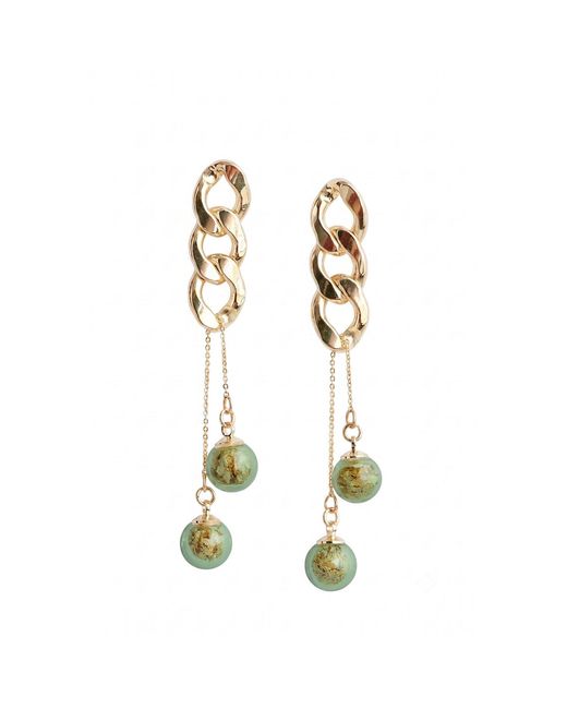 Paisie Metallic Double Sphere Chain Earrings