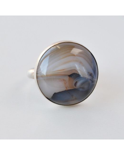 Glamrocks Jewelry Blue Round Montana Agate Sterling Ring