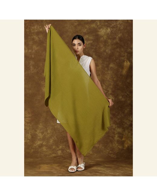 Heritagemoda Green Handwoven Moss Wool Silk Scarf