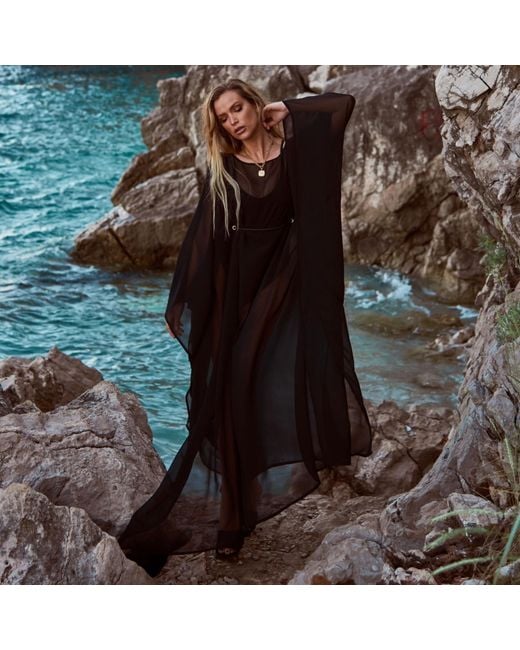 ANTONINIAS Black Vellichor Chiffon Beach Overlay With Adjustable Rope