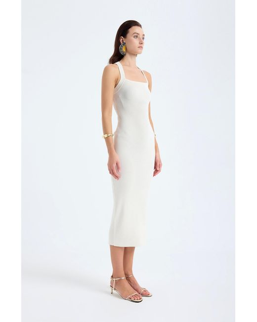 Monlicia White Azura Knit Crisscross Back Bodycon Midi Dress