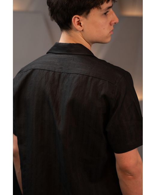 Stovaria Black Handwoven Hemp Camp Collar Shirt With Natural Dye for men