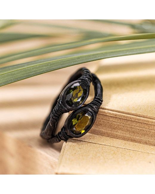 German Kabirski Blue Vesta Anthracite Plated Ring With Chrome Diopside