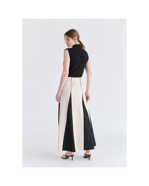 Paisie Multicolor Neutrals Contrast Details Maxi Skirt