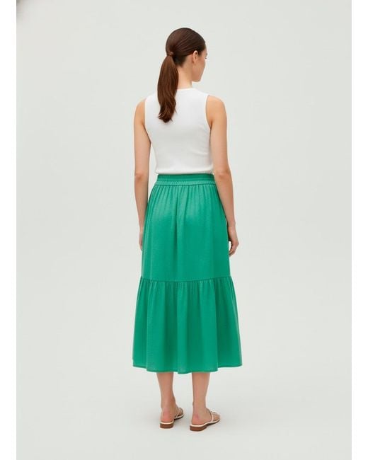 Conquista Green Emerald Tiered Midi Skirt
