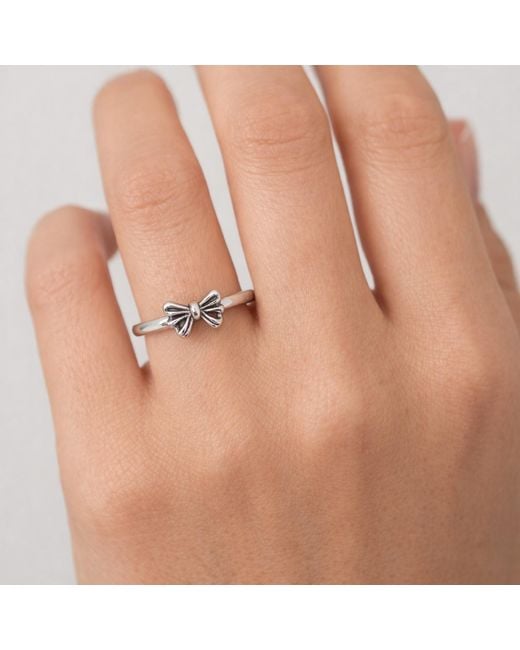 Unaloe Metallic Sterling Bow Ring – Romantic Adjustable Feminine Ring For