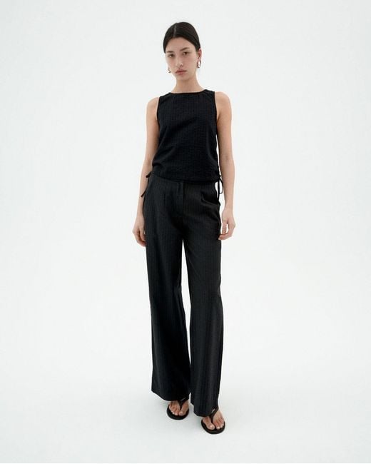 Thinking Mu Black Wide Leg Seersucker Manolita Pants