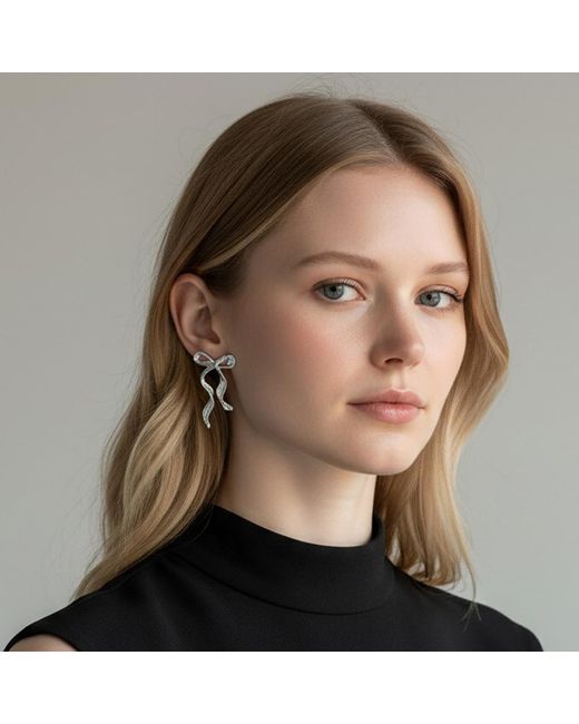 Maison De Gala Metallic Ribbon Bow Drop Earrings