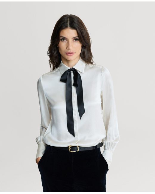 Really Wild Clothing White Glyndebourne Silk Detachable Tie Neck Blouse