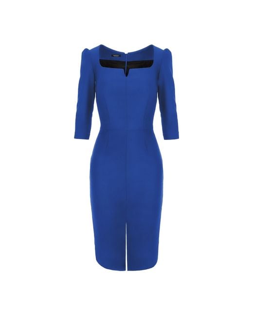 AVENUE No.29 Blue Rounded Neckline Midi Dress With Front Slit