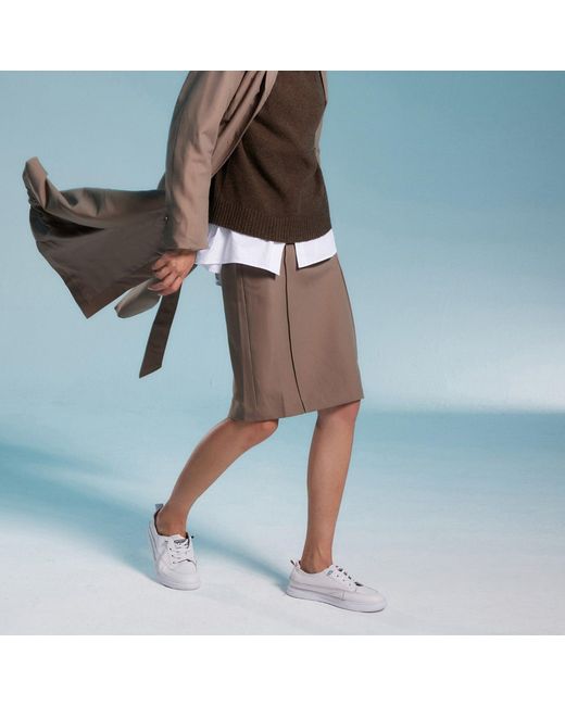Smart and Joy Brown Straight Skirt With Stitched Folds
