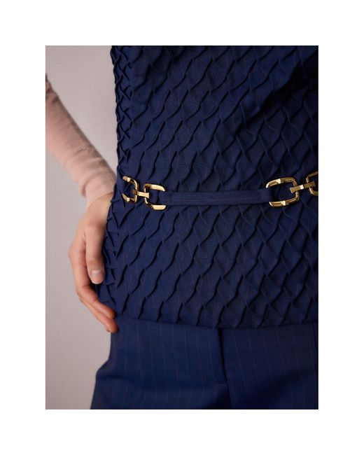 Amanda Thompson Couture Blue Marlo Pleated Waistcoat & Pinstripe Italian Wool