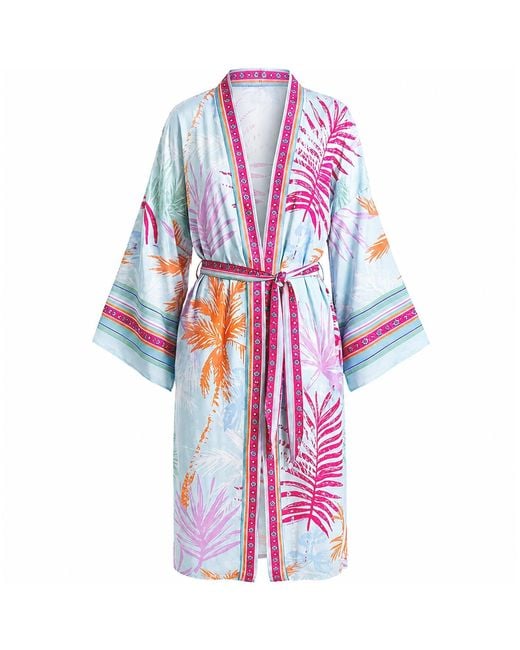 LOVEIST STORE Multicolor Palma Silky Satin Kimono