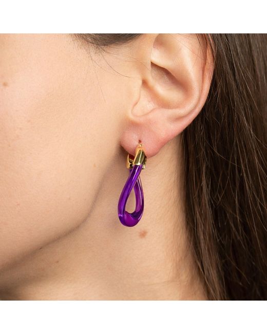 Gold & Honey Purple Amethyst Curb Link Lucite Birthstone Hoop Earrings