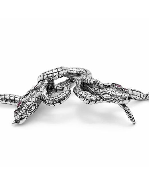 Unaloe Metallic Sterling Double Snake Bracelet With Natural Rubies – Italian Serpent Jewelry, Luxury Statement Bracelet For