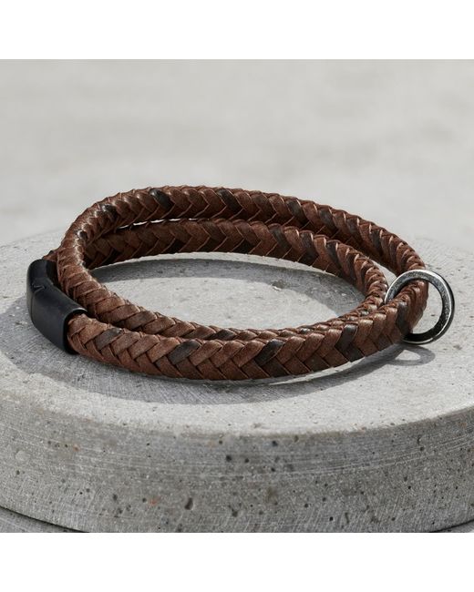 Posh Totty Designs Brown Leather Oxidised Charm Bracelet for men