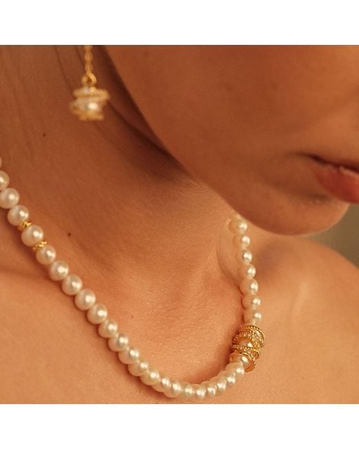 LINYA JEWELLERY Metallic Amour Caged Pearl Necklace, Wedding Pendant