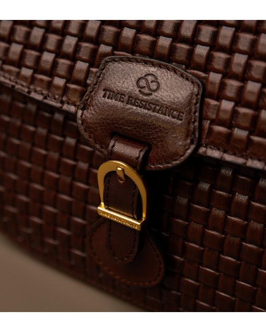 Time Resistance Brown Leather Saddle Bag