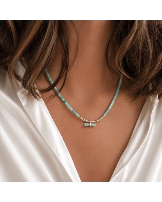 Ormiro Metallic Hebe Amazonite T-Bar Necklace