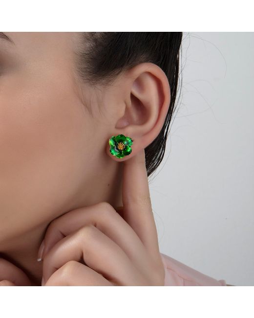 Milou Jewelry Green Dark Petite Flower Earrings