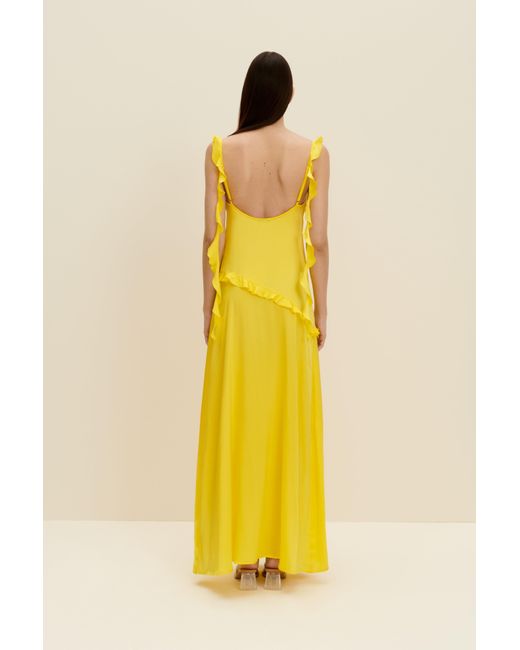 JAAF Ruffled Silk Maxi Dress In Lemon Yellow