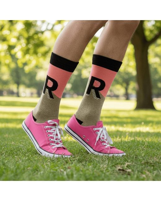 Peper Harow - Made in England Gray Alphabet Socks – R for men