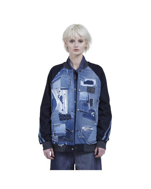 Story Wear Blue Knit-Like Denim Baseball Jacket
